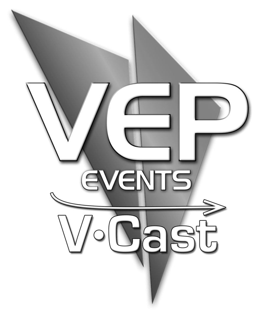 A logo for vep events and v-cast.